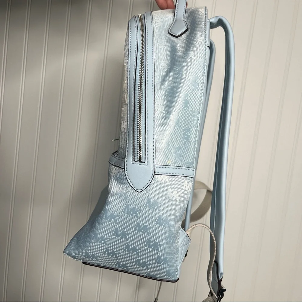 Michael Kors Sheila Large Woven Logo Nylon backpack Sky Blue Jacquard Laptop Bag - Picture 5 of 15